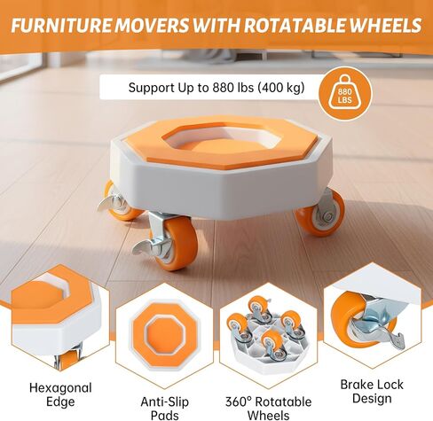 Furniture Dolly, Furniture Movers Sliders with 360° Rotatable Rubber Universal Wheels, Furniture Lifter Mover Tool Set for Moving Sofa, Refrigerator, Bed, Cabinet (Max Load 880 lbs) in Kuwait