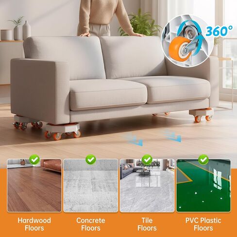 Furniture Dolly, Furniture Movers Sliders with 360° Rotatable Rubber Universal Wheels, Furniture Lifter Mover Tool Set for Moving Sofa, Refrigerator, Bed, Cabinet (Max Load 880 lbs) in Kuwait