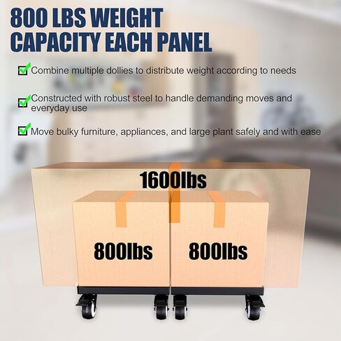 دوللي للأثاث المعدني، 14 بوصة × 14 بوصة، دوللي متحركة شديدة التحمل مع عجلات قفل، قاعدة متنقلة مدمجة بسعة 800 رطل للمكتب المنزلي، ورشة العمل، المرآب، أسود in Kuwait