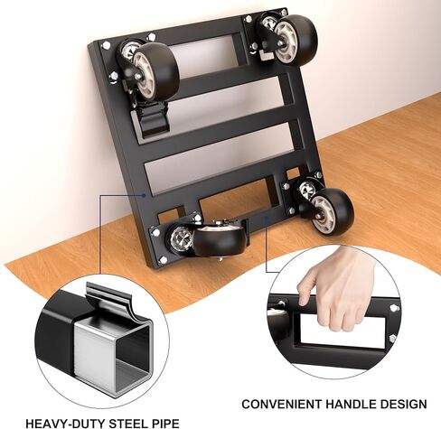 دوللي للأثاث المعدني، 14 بوصة × 14 بوصة، دوللي متحركة شديدة التحمل مع عجلات قفل، قاعدة متنقلة مدمجة بسعة 800 رطل للمكتب المنزلي، ورشة العمل، المرآب، أسود in Kuwait