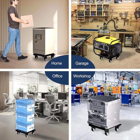 دوللي للأثاث المعدني، 14 بوصة × 14 بوصة، دوللي متحركة شديدة التحمل مع عجلات قفل، قاعدة متنقلة مدمجة بسعة 800 رطل للمكتب المنزلي، ورشة العمل، المرآب، أسود in Kuwait