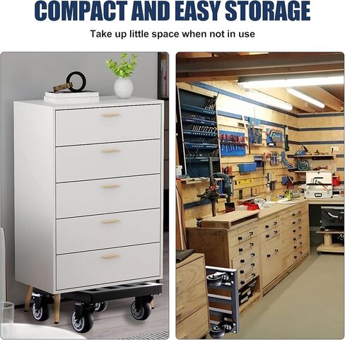 دوللي للأثاث المعدني، 14 بوصة × 14 بوصة، دوللي متحركة شديدة التحمل مع عجلات قفل، قاعدة متنقلة مدمجة بسعة 800 رطل للمكتب المنزلي، ورشة العمل، المرآب، أسود in Kuwait