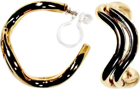 Hoop Invisible Clip On Earrings for Women Not Pierced Gold 18mm Twisted Hoop Comfortable Clip On Earrings Miyabi Grace in Kuwait