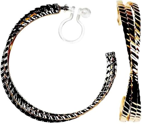 Hoop Invisible Clip On Earrings for Women Not Pierced Gold 18mm Twisted Hoop Comfortable Clip On Earrings Miyabi Grace in Kuwait