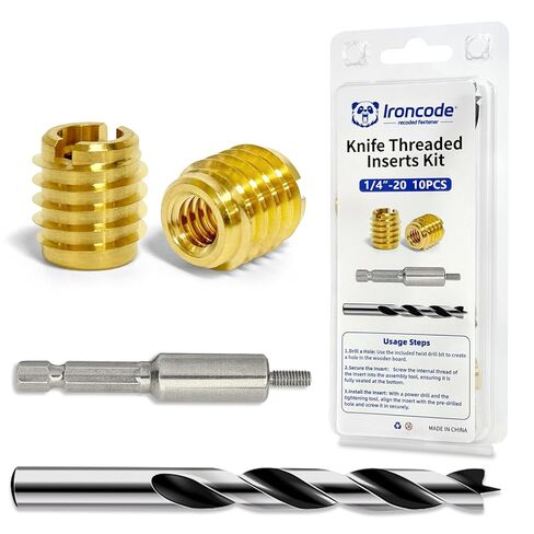 Threaded Inserts for Wood, Installation Kit, Brass, Includes M6-1.0 Knife Thread Inserts (10pcs), Drill, Installation Tool in Kuwait