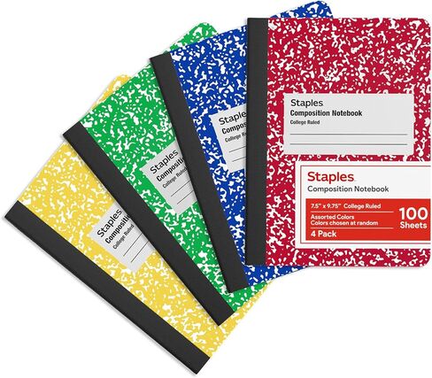 Staples Composition Notebook, 7.5" x 9.75", College Ruled, 100 Sheets, Black/White Marble, 4/Pack in Saudi Arabia