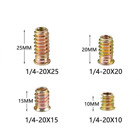 160 Pcs 1/4 "- 20 Thread Inserts for Metal Screws Assortment Hex Socket Drive Nut Inserts - Bolt Fastener Connector for Woodworking Accessories (1/4"-20 x10/15/20/25mm) in Kuwait