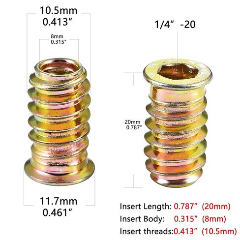 200 Pcs Threaded Inserts for Wood - Metal Screws Assortment Hex Socket Drive 1/4 "- 20 Nut Inserts, Bolt Fastener Connector Wood Embellishments for Furniture (1/4"-20x20mm) in Kuwait