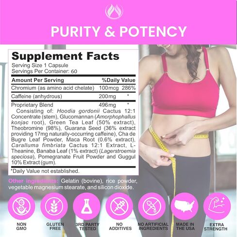 حارق الدهون الحراري، مثبط الشهية، مكمل فقدان الوزن للنساء والرجال، التمثيل الغذائي، الطاقة، التركيز، الدماغ، حبوب الكافيين مع الكروم، مستخلص الشاي الأخضر، إل ثيانين، نحت 60 كبسولة in Kuwait