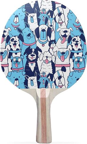 Dogs on Blue Colorful Design Ping Pong Paddle, Premium 5 Ply Table Tennis Racket (Black on Back) in Kuwait