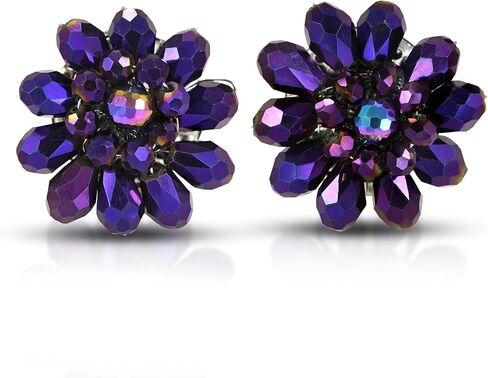 Aeravida Colorful Tropical Garden Purple Crystal Prism Flower Beaded Clip-On Earrings | Elegant Jewelry Wire | Flower Clip-On Earrings | Trendy Clip-On Earrings | Gift for Daughter in Kuwait