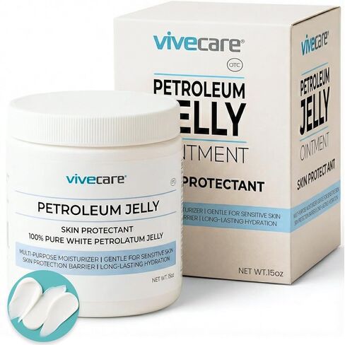 Vivecare Petroleum Jelly 15oz - 100% Pure White Petrolatum Skin Protectant - Moisturizer for Dry, Cracked Skin, Lips & Baby Care - Hypoallergenic Healing Balm for Cuts, Burns & Chafed Skin (15oz) in Kuwait