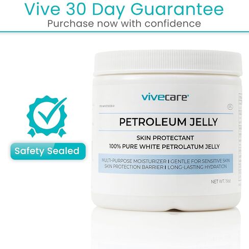 Vivecare Petroleum Jelly 15oz - 100% Pure White Petrolatum Skin Protectant - Moisturizer for Dry, Cracked Skin, Lips & Baby Care - Hypoallergenic Healing Balm for Cuts, Burns & Chafed Skin (15oz) in Kuwait