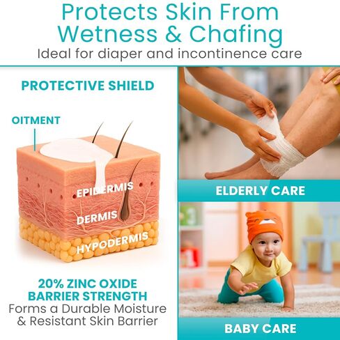 Vivecare Zinc Oxide Ointment 20% - Skin Protectant & Diaper Rash Cream - Moisture Barrier for Irritated Skin, Chafing & Wound Healing (4 Ounce) in Kuwait