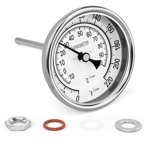 1/2" NPT Bimetal Thermometer, 0-220°F/-10-100°C, 3.2" Dial Size, 4.4" Stainless Steel Stem, Back Mount, Accuracy 2%, for Water, Oil, Steam, Boilers, Pipes in Kuwait