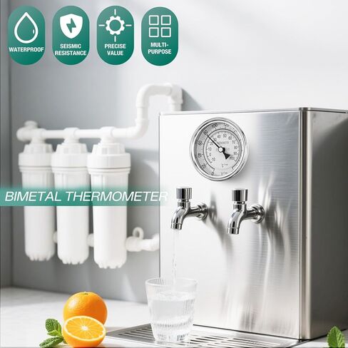 1/2" NPT Bimetal Thermometer, 0-220°F/-10-100°C, 3.2" Dial Size, 4.4" Stainless Steel Stem, Back Mount, Accuracy 2%, for Water, Oil, Steam, Boilers, Pipes in Kuwait