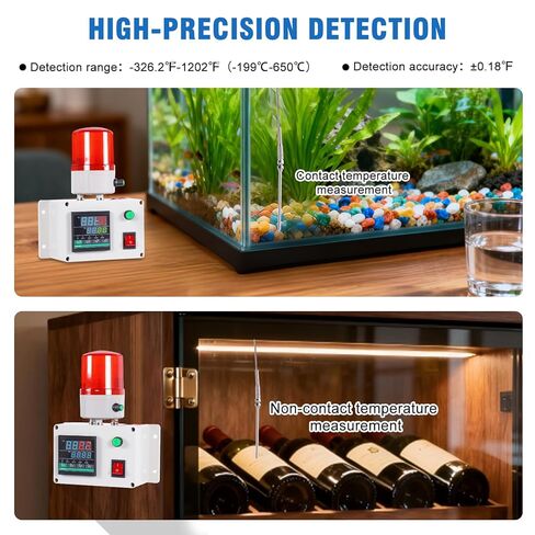 JIAWANSHUN High Precision Industrial Temperature Alarm, -326.2°F-1202°F ±0.18°F, Dual Limit Alarm with Self-Calibration, Audio Visual Alert for Hatchery, Greenhouse, Farm & Fish Pond in Saudi Arabia