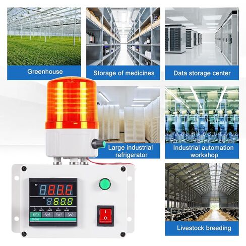 JIAWANSHUN High Precision Industrial Temperature Alarm, -326.2°F-1202°F ±0.18°F, Dual Limit Alarm with Self-Calibration, Audio Visual Alert for Hatchery, Greenhouse, Farm & Fish Pond in Saudi Arabia