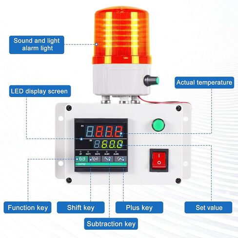 JIAWANSHUN High Precision Industrial Temperature Alarm, -326.2°F-1202°F ±0.18°F, Dual Limit Alarm with Self-Calibration, Audio Visual Alert for Hatchery, Greenhouse, Farm & Fish Pond in Saudi Arabia