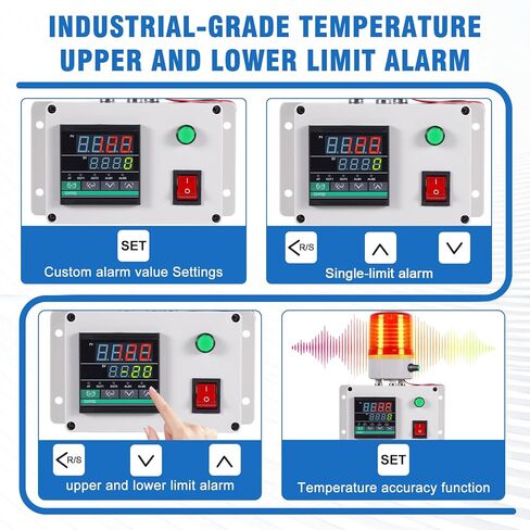 JIAWANSHUN High Precision Industrial Temperature Alarm, -326.2°F-1202°F ±0.18°F, Dual Limit Alarm with Self-Calibration, Audio Visual Alert for Hatchery, Greenhouse, Farm & Fish Pond in Saudi Arabia