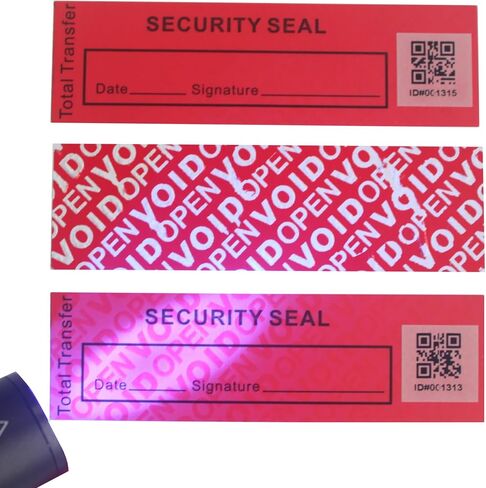 100pcs 1" x 3.35" Fluorescent Tamper Proof Warranty Void Security Stickers/Labels/Seals/Tapes with Unique QR Barcode (Red, Strong Adhesive, 100% Total Transfer Type) in Kuwait