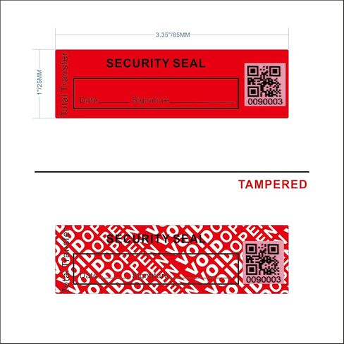 100pcs 1" x 3.35" Fluorescent Tamper Proof Warranty Void Security Stickers/Labels/Seals/Tapes with Unique QR Barcode (Red, Strong Adhesive, 100% Total Transfer Type) in Kuwait