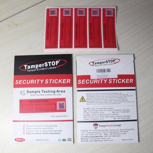 100pcs 1" x 3.35" Fluorescent Tamper Proof Warranty Void Security Stickers/Labels/Seals/Tapes with Unique QR Barcode (Red, Strong Adhesive, 100% Total Transfer Type) in Kuwait