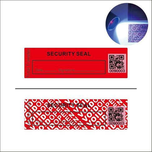 100pcs 1" x 3.35" Fluorescent Tamper Proof Warranty Void Security Stickers/Labels/Seals/Tapes with Unique QR Barcode (Red, Strong Adhesive, 100% Total Transfer Type) in Kuwait