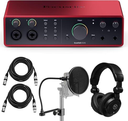 Focusrite Scarlett 16i16 4th Gen USB Audio Interface with Software Suite, Bundle with TAPH100 Monitor Headphones, Pop Filter, 2x H&A 10' XLR Male to Female Cable in Kuwait