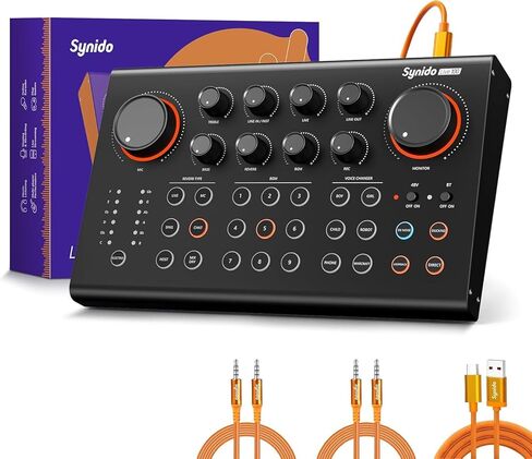 Synido Podcast Equipment Sound Card, Audio Interface Mixer with Pro-preamp, 48V Phantom, 9 Customize Sound Pads, XLR, 1/4", 1/8" Inputs for Live Streaming/Music Recording/Gaming/PC/Guitar, Black in Kuwait