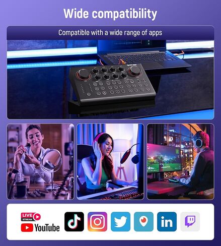 Synido Podcast Equipment Sound Card, Audio Interface Mixer with Pro-preamp, 48V Phantom, 9 Customize Sound Pads, XLR, 1/4", 1/8" Inputs for Live Streaming/Music Recording/Gaming/PC/Guitar, Black in Kuwait