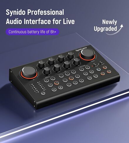 Synido Podcast Equipment Sound Card, Audio Interface Mixer with Pro-preamp, 48V Phantom, 9 Customize Sound Pads, XLR, 1/4", 1/8" Inputs for Live Streaming/Music Recording/Gaming/PC/Guitar, Black in Kuwait