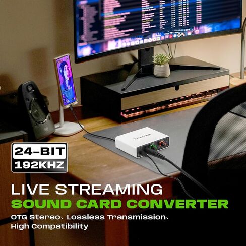 واجهة صوت Bolanle DAC USB OTG للبث المباشر، مدخل AUX 3.5 مم لمحول الهاتف USB-C، بطاقة صوت ستيريو لهاتف iPhone Android، توصيل الخلاط بالهاتف المحمول لتسجيل TikTok YouTube Instagram in Kuwait