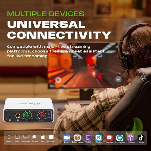 واجهة صوت Bolanle DAC USB OTG للبث المباشر، مدخل AUX 3.5 مم لمحول الهاتف USB-C، بطاقة صوت ستيريو لهاتف iPhone Android، توصيل الخلاط بالهاتف المحمول لتسجيل TikTok YouTube Instagram in Kuwait