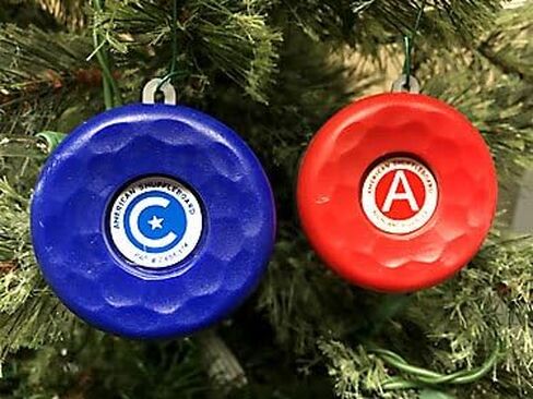 Zieglerworld American Table Shuffleboard Puck Weight Holiday Christmas Ornament - Set of 2 - Blue & Red Cap Top in Saudi Arabia