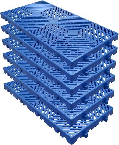 منصات بلاستيكية شديدة التحمل - 6 قطع من وسادات تخزين مقاومة للماء وخفيفة الوزن، قابلة للتركيب والتكديس، تصميم شبكي جيد التهوية للمستودع/المرآب/الأماكن الخارجية in Kuwait