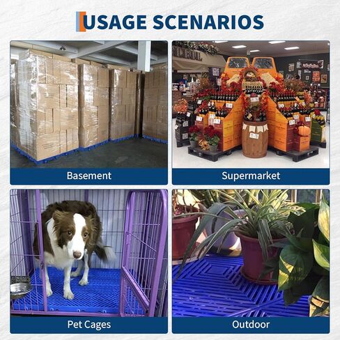 منصات بلاستيكية شديدة التحمل - 6 قطع من وسادات تخزين مقاومة للماء وخفيفة الوزن، قابلة للتركيب والتكديس، تصميم شبكي جيد التهوية للمستودع/المرآب/الأماكن الخارجية in Kuwait