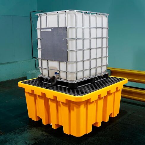 Global Industrial IBC Spill Containment Pallet with Drain, 4-Way Forklift Pockets, 365 Gallon Capacity, 8000 Lbs Capacity, 66"W x 66"D x 30"H, Bright Yellow in Saudi Arabia