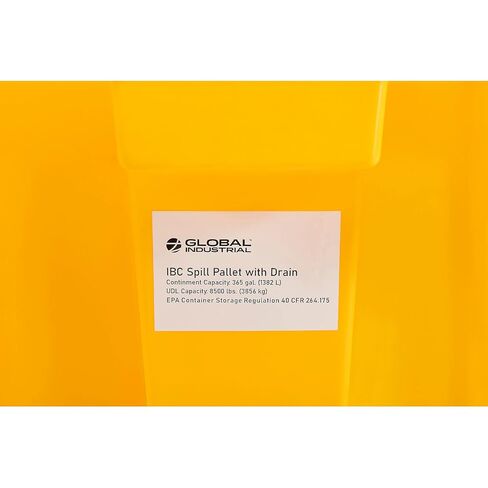 Global Industrial IBC Spill Containment Pallet with Drain, 4-Way Forklift Pockets, 365 Gallon Capacity, 8000 Lbs Capacity, 66"W x 66"D x 30"H, Bright Yellow in Saudi Arabia