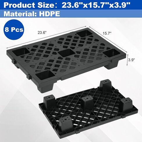 8 Pcs Plastic Pallets 23.6 x 15.7 x 3.9 Inch Thick Plastic Pallet for Basement Storage Waterproof Floor Pallet Interlocking Storage Pad with Breathable Grids for Garage Supermarket Basement in Kuwait