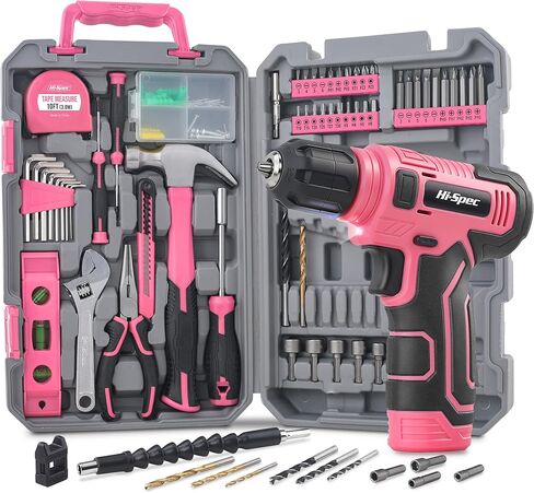 Hi-Spec 81pc Pink 18V Cordless Power Drill Driver Kit for DIY Projects in Kuwait