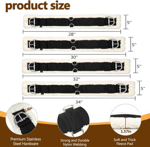 Western Cinch Horse Girth 30" - Soft 25mm Thick Fleece Padding & Non-Slip Nylon Webbing with Stainless Steel Buckles - Comfortable, Durable, and Easy to Install for Western Saddles in Saudi Arabia