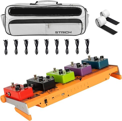 STRICH ComboFX Pedal Board with Built-in 10000mAh Battery and Power Supply, Works Without External Power, 18 x 5.8" Aluminum Pedal Board 2.2LB with Cables, Carry Bag and Hook Loop Strips in Saudi Arabia