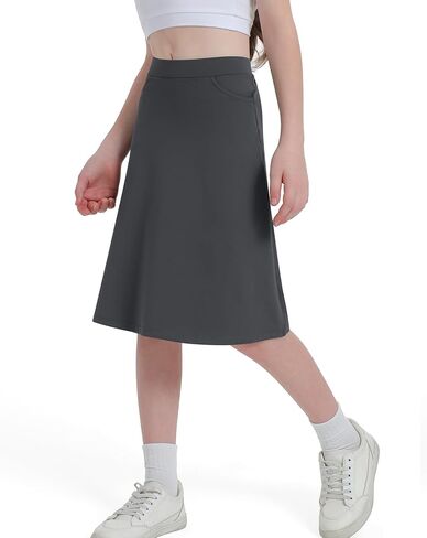 Girl Midi Knee Length Skirts with Arc-Shaped Pockets, Knee Long Skorts for Girl Athletic Swim Skirts in Kuwait