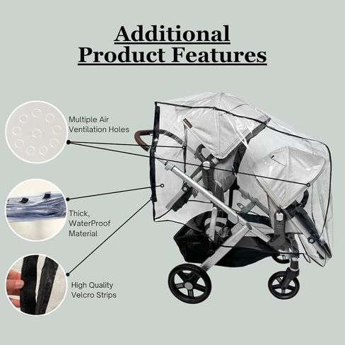 SASHA'S Rain and Wind Cover Made for UPPAbaby Vista V2, V3 Double Stroller System w/RumbleSeat Clear, Ventilation Holes, Maximum Coverage Made in USA (Stroller not Included) in Kuwait