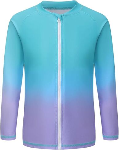 Girls Long Sleeve Swim Shirt for Kids Girls Rash Guard Swimsuits with UPF 50+ Sun Protection Swim Top 3-16 Years in Kuwait