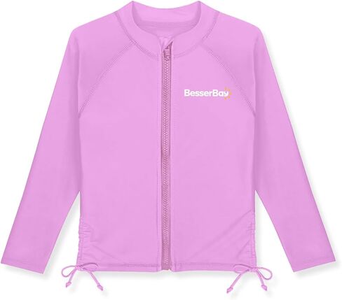 BesserBay Girls Rash Guard UPF 50+ Zip Up Raglan Long Sleeve Adjustable Drawstring Swim UV Jacket 4-14 Years in Saudi Arabia