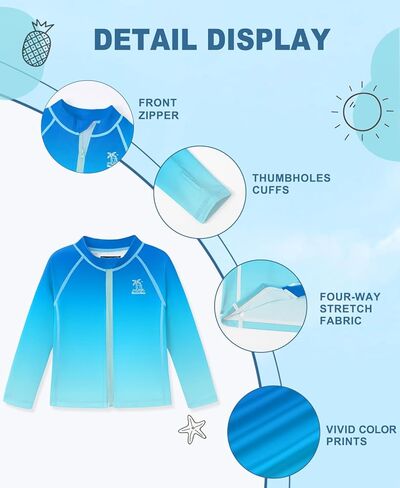 BesserBay Girls Rash Guard UPF 50+ Zip Up Raglan Long Sleeve Adjustable Drawstring Swim UV Jacket 4-14 Years in Saudi Arabia