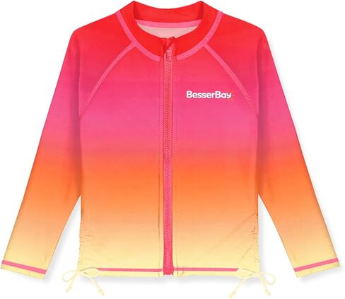 BesserBay Girls Rash Guard UPF 50+ Zip Up Raglan Long Sleeve Adjustable Drawstring Swim UV Jacket 4-14 Years in Saudi Arabia
