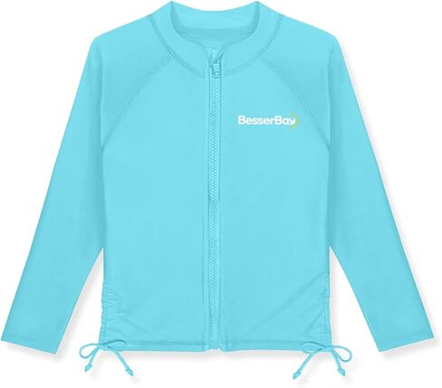 BesserBay Girls Rash Guard UPF 50+ Zip Up Raglan Long Sleeve Adjustable Drawstring Swim UV Jacket 4-14 Years in Saudi Arabia